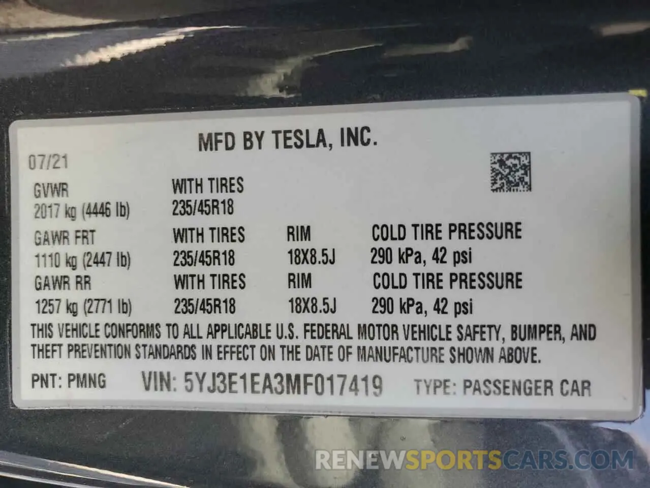 13 fotografías del automóvil dañado 5YJ3E1EA3MF017419 TESLA MODEL 3 2021