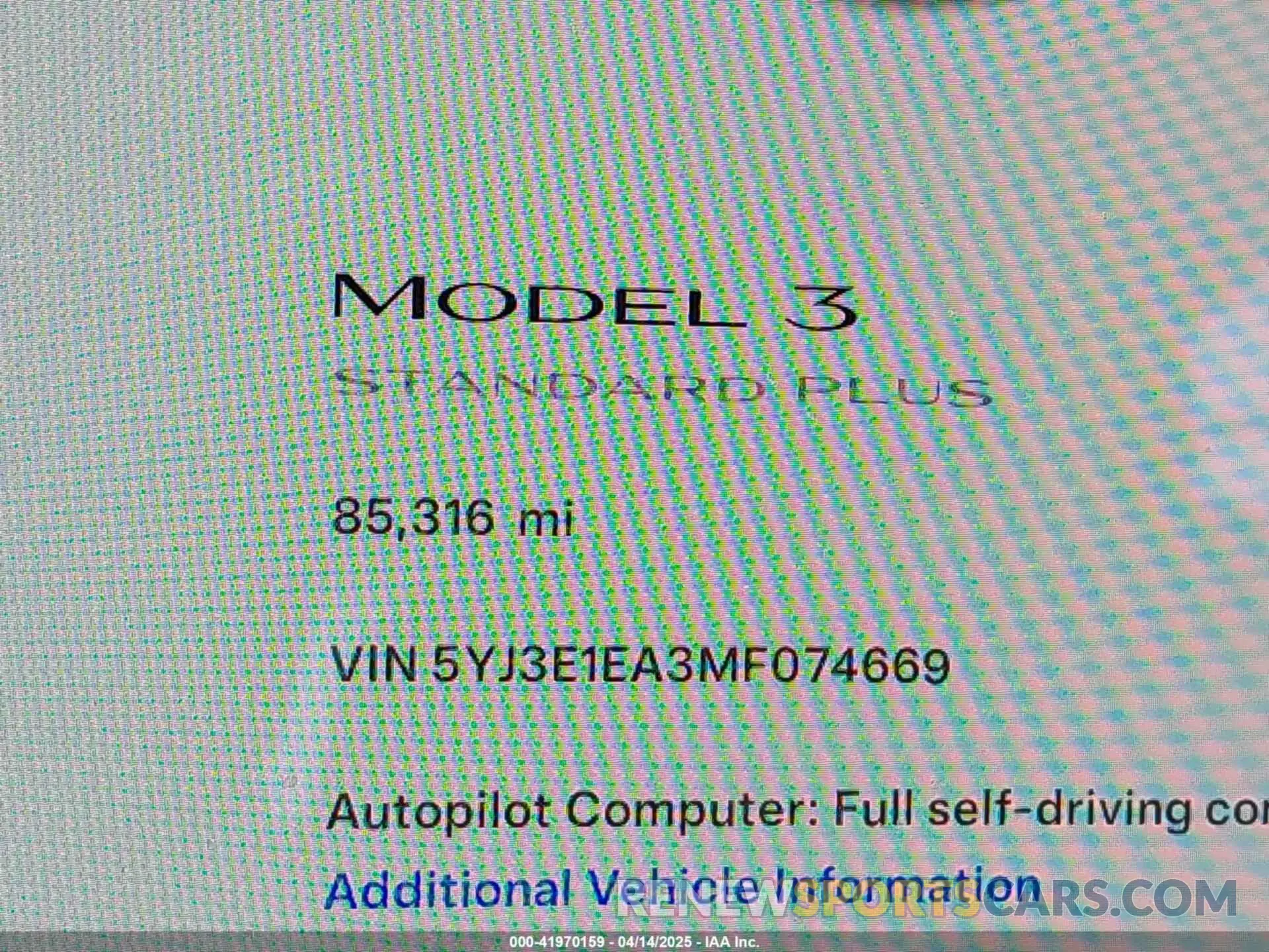 15 fotografías del automóvil dañado 5YJ3E1EA3MF074669 TESLA MODEL 3 2021