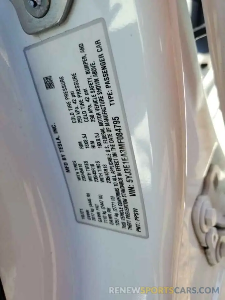 13 fotografías del automóvil dañado 5YJ3E1EA3MF084795 TESLA MODEL 3 2021