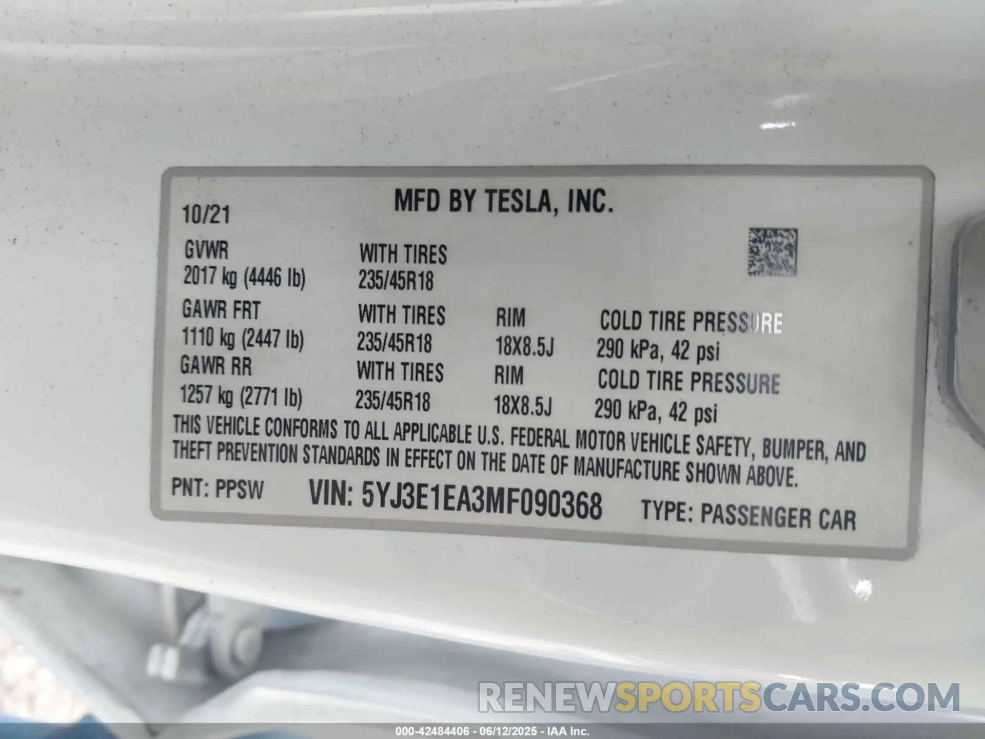 9 fotografías del automóvil dañado 5YJ3E1EA3MF090368 TESLA MODEL 3 2021