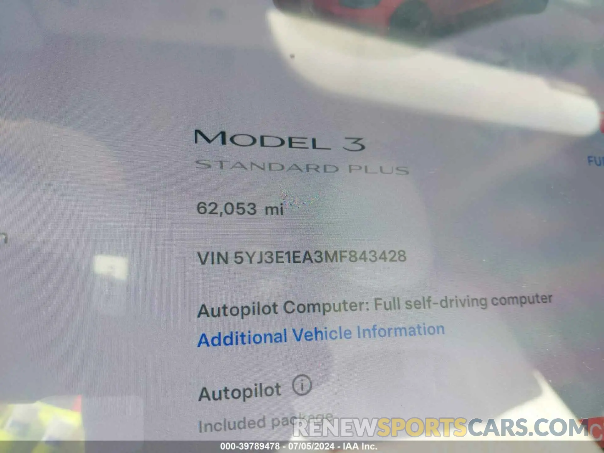 7 fotografías del automóvil dañado 5YJ3E1EA3MF843428 TESLA MODEL 3 2021
