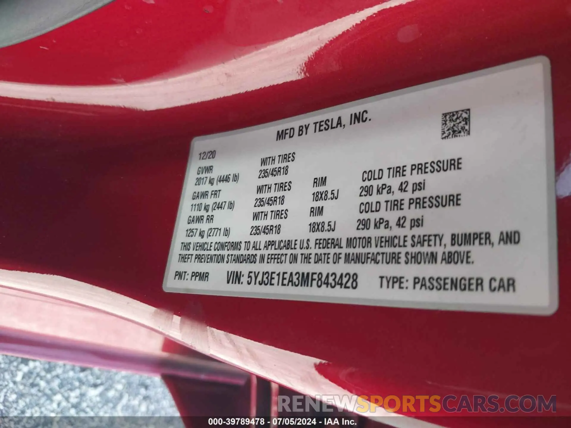 9 fotografías del automóvil dañado 5YJ3E1EA3MF843428 TESLA MODEL 3 2021
