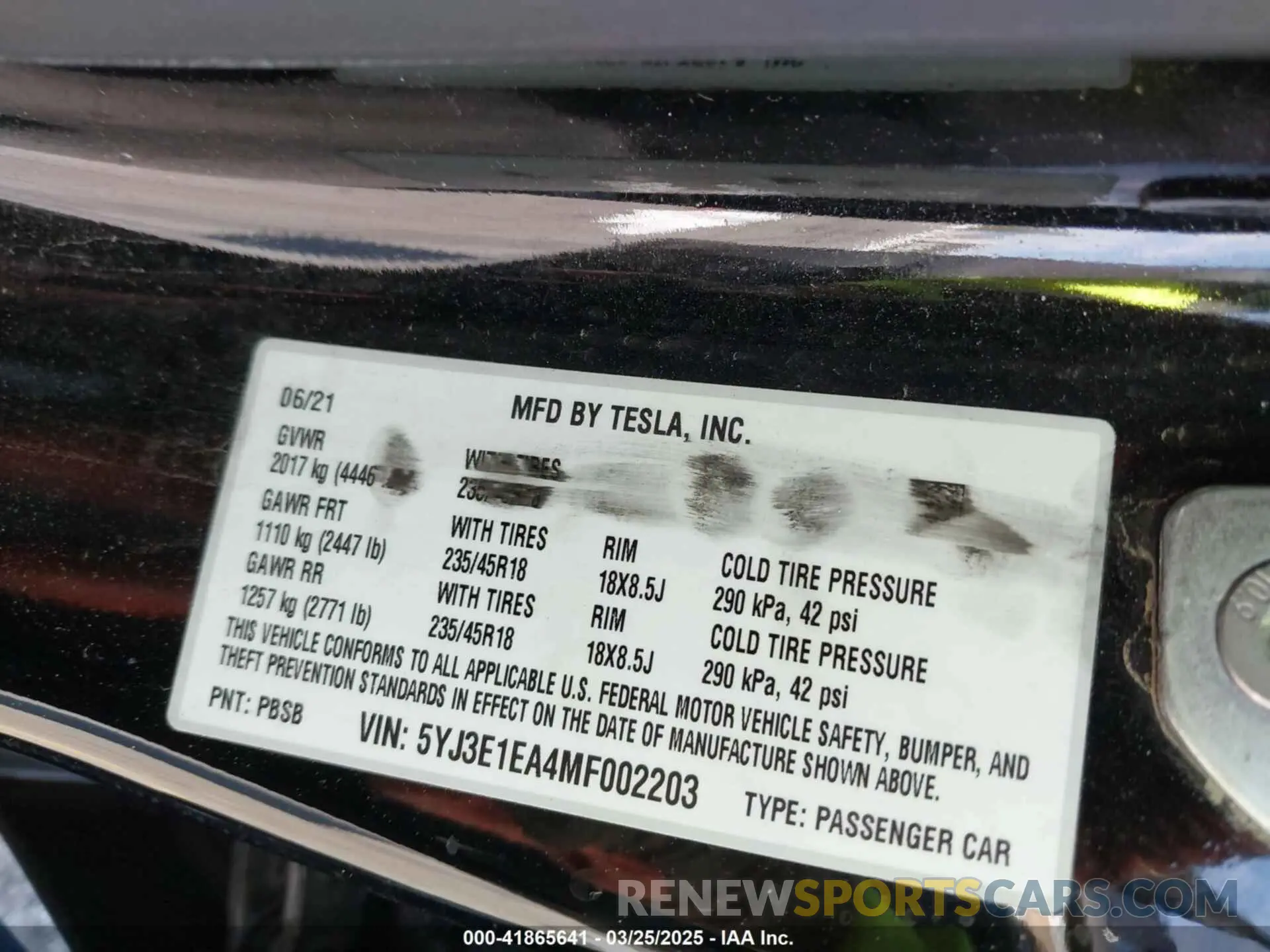 9 fotografías del automóvil dañado 5YJ3E1EA4MF002203 TESLA MODEL 3 2021