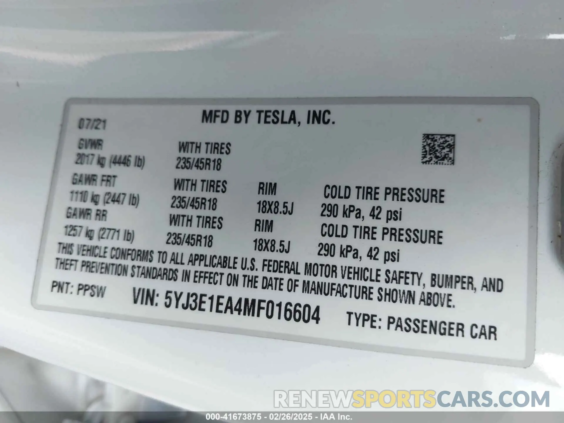 9 fotografías del automóvil dañado 5YJ3E1EA4MF016604 TESLA MODEL 3 2021