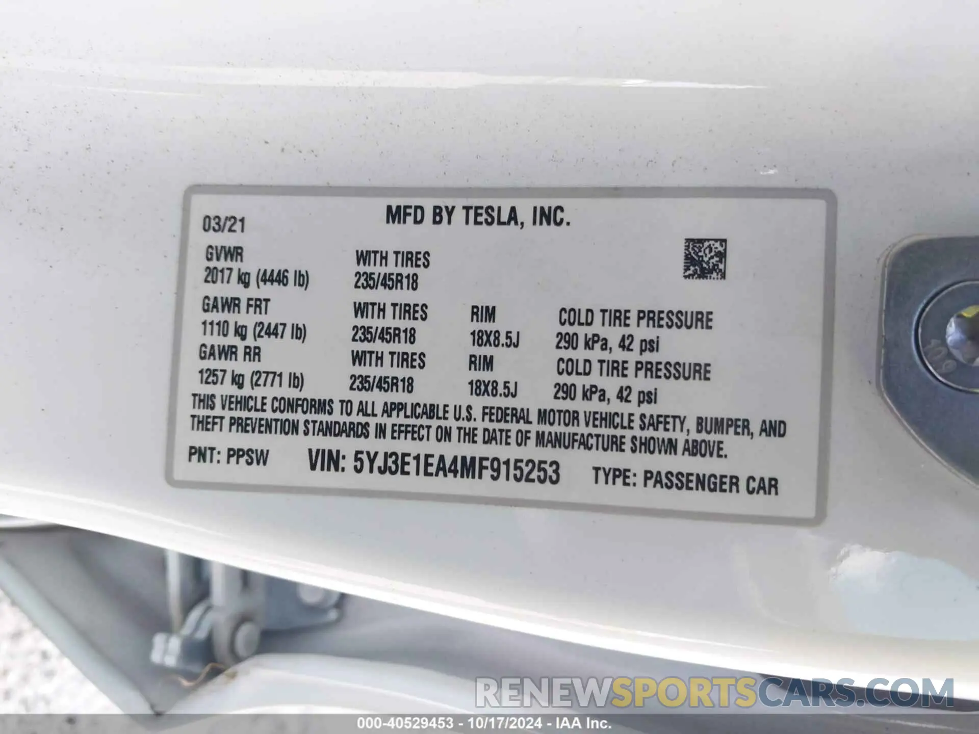9 fotografías del automóvil dañado 5YJ3E1EA4MF915253 TESLA MODEL 3 2021
