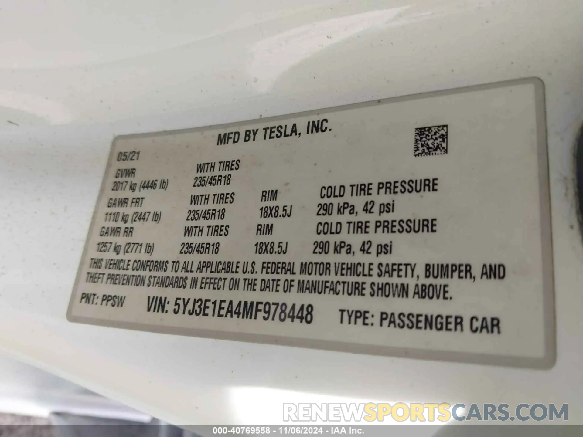 9 fotografías del automóvil dañado 5YJ3E1EA4MF978448 TESLA MODEL 3 2021