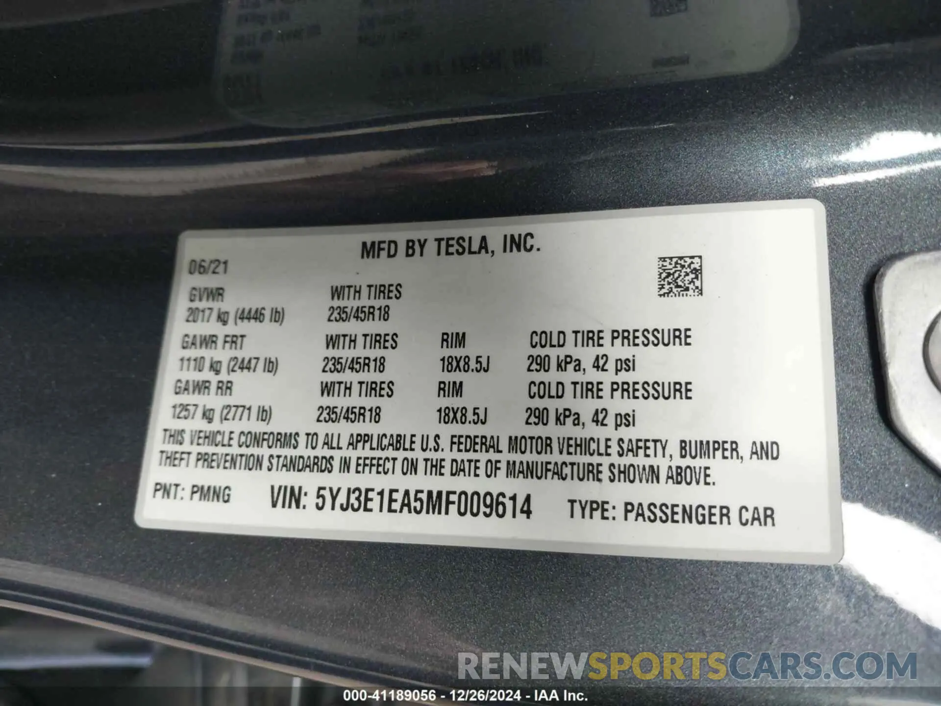9 fotografías del automóvil dañado 5YJ3E1EA5MF009614 TESLA MODEL 3 2021
