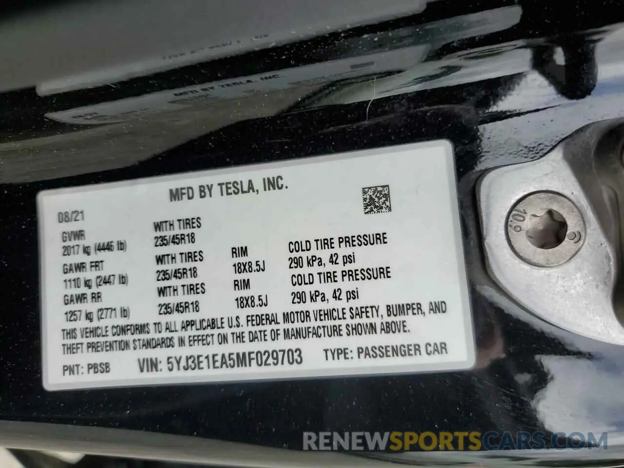 12 fotografías del automóvil dañado 5YJ3E1EA5MF029703 TESLA MODEL 3 2021