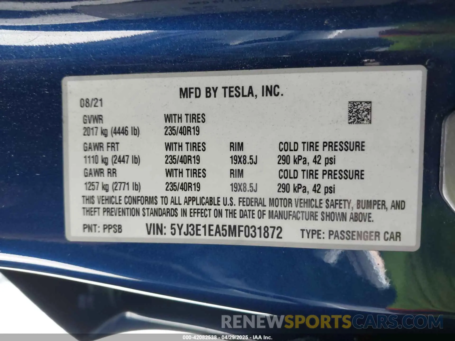 9 fotografías del automóvil dañado 5YJ3E1EA5MF031872 TESLA MODEL 3 2021