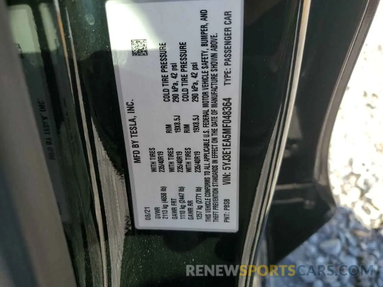 12 fotografías del automóvil dañado 5YJ3E1EA5MF048364 TESLA MODEL 3 2021