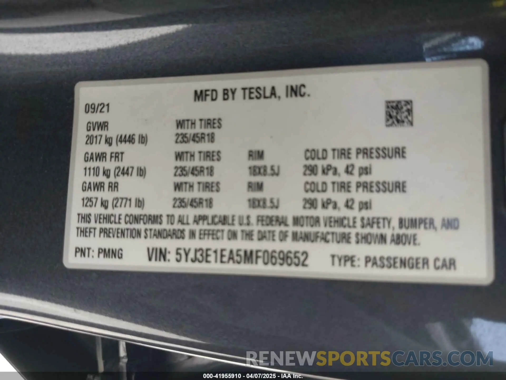 9 fotografías del automóvil dañado 5YJ3E1EA5MF069652 TESLA MODEL 3 2021