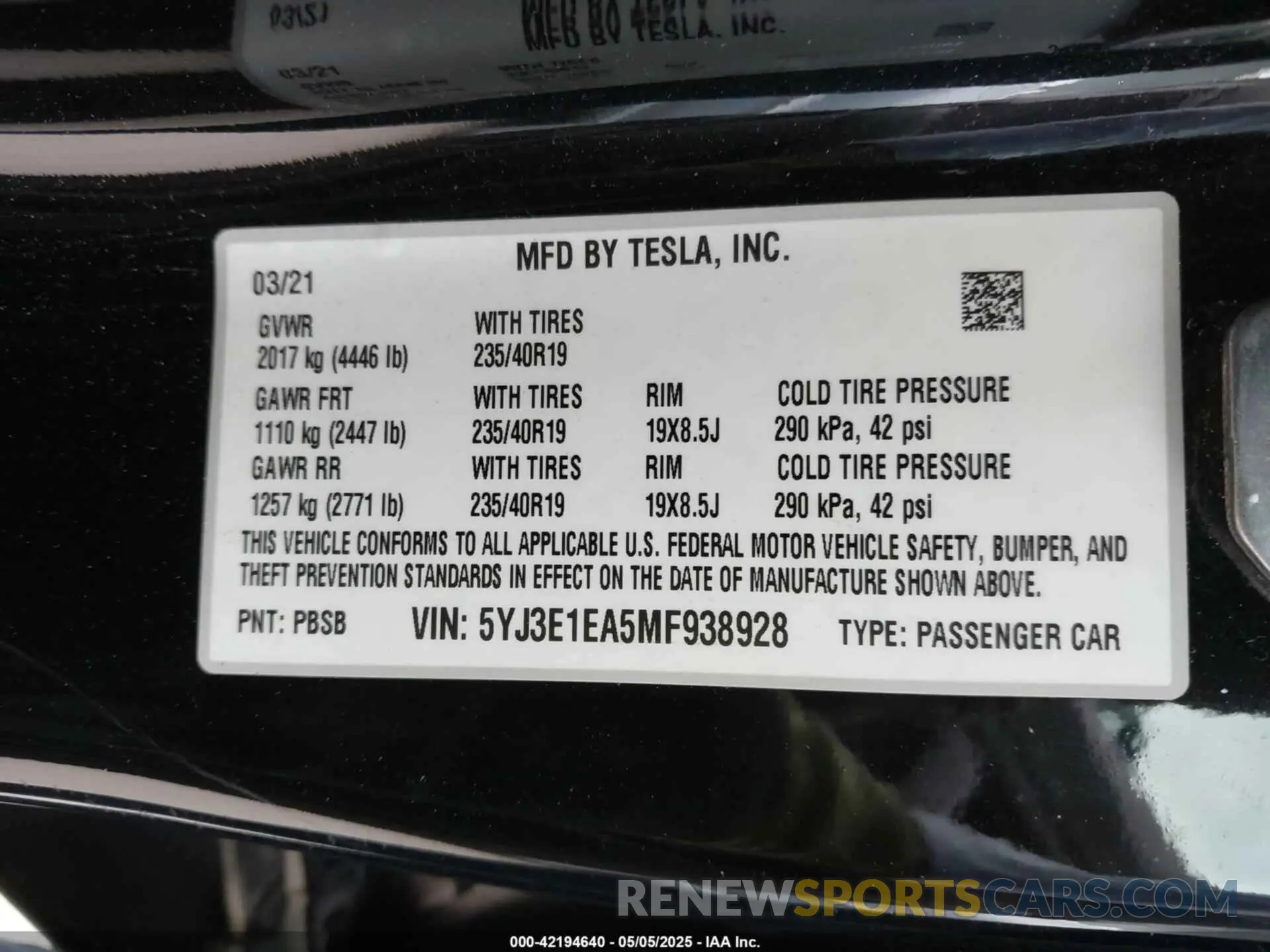 9 fotografías del automóvil dañado 5YJ3E1EA5MF938928 TESLA MODEL 3 2021