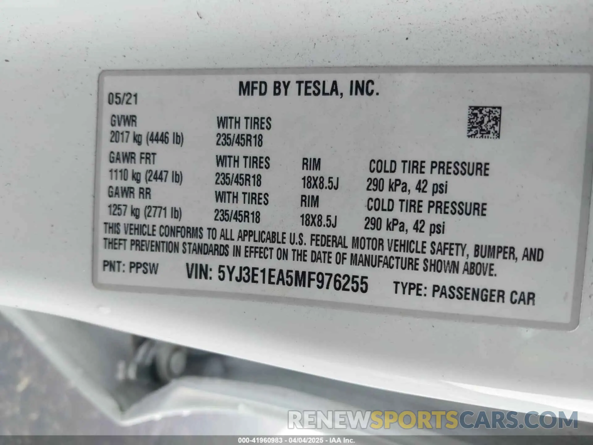 9 fotografías del automóvil dañado 5YJ3E1EA5MF976255 TESLA MODEL 3 2021
