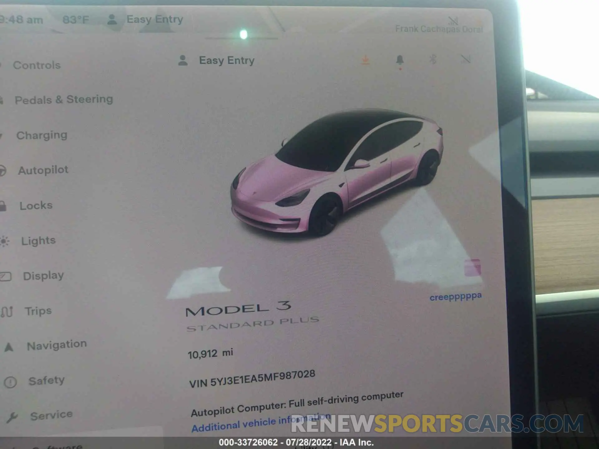 7 fotografías del automóvil dañado 5YJ3E1EA5MF987028 TESLA MODEL 3 2021