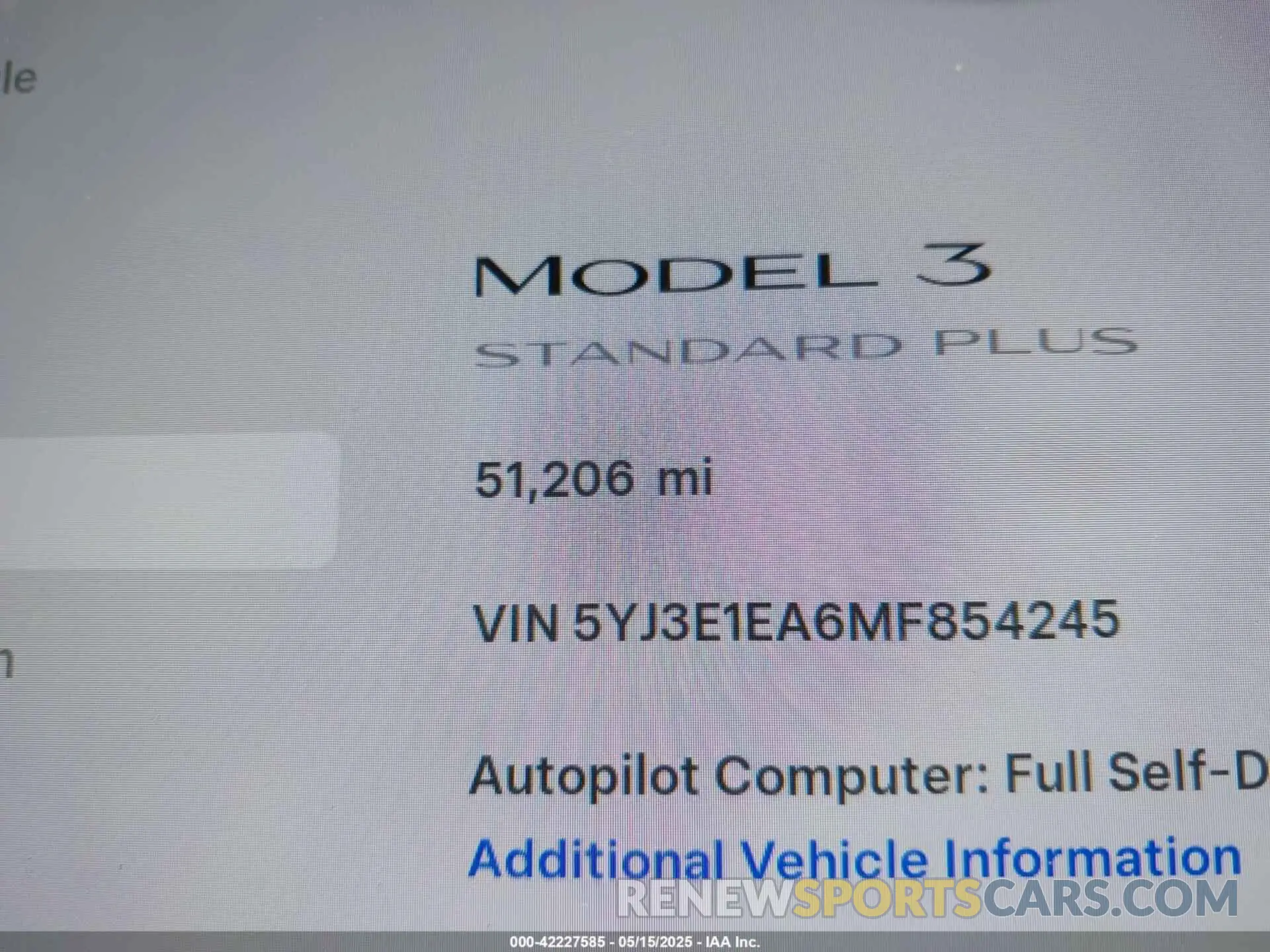 15 fotografías del automóvil dañado 5YJ3E1EA6MF854245 TESLA MODEL 3 2021