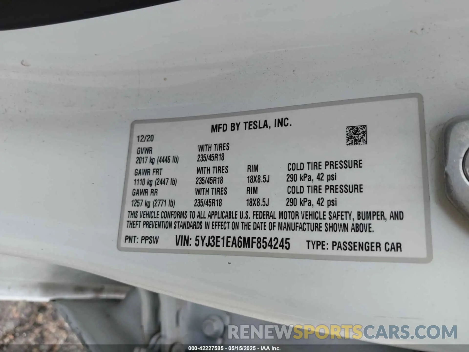 9 fotografías del automóvil dañado 5YJ3E1EA6MF854245 TESLA MODEL 3 2021