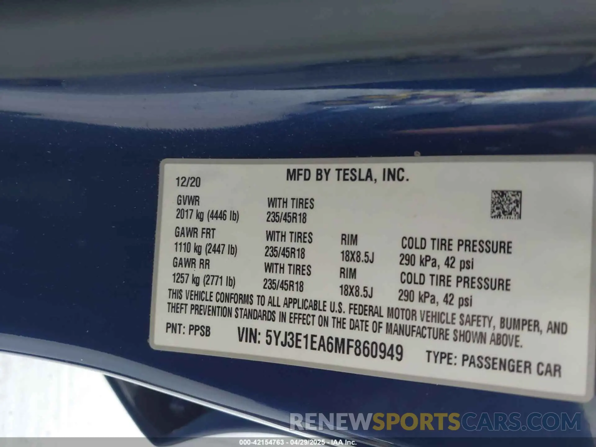 9 fotografías del automóvil dañado 5YJ3E1EA6MF860949 TESLA MODEL 3 2021