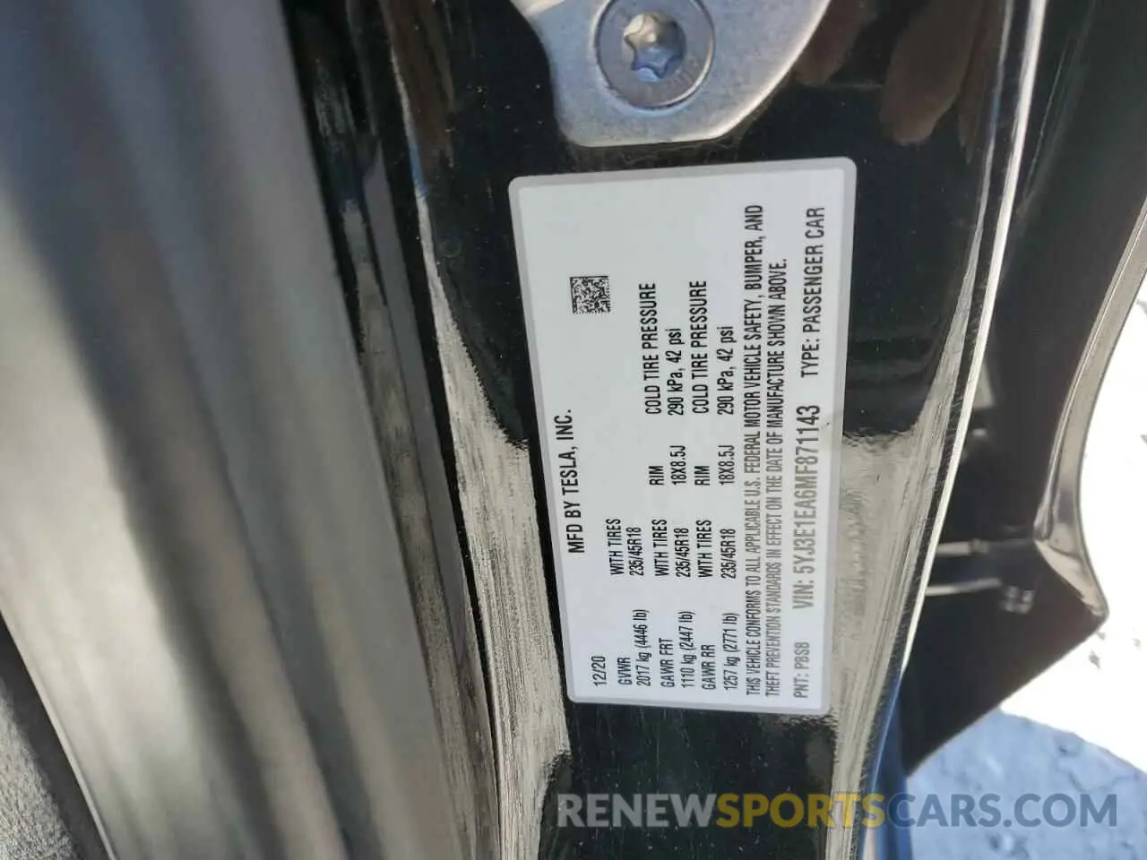 12 fotografías del automóvil dañado 5YJ3E1EA6MF871143 TESLA MODEL 3 2021