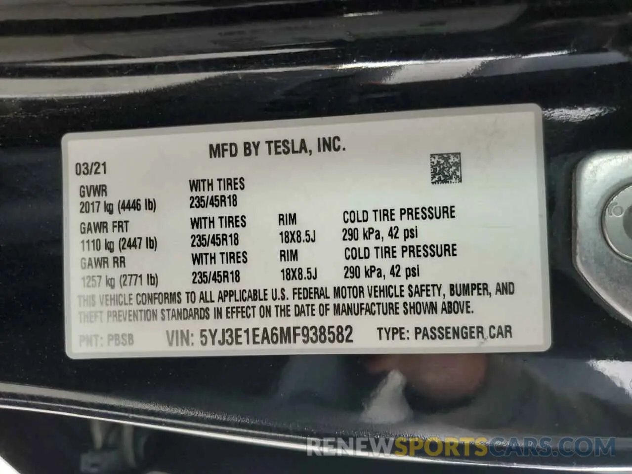 14 fotografías del automóvil dañado 5YJ3E1EA6MF938582 TESLA MODEL 3 2021