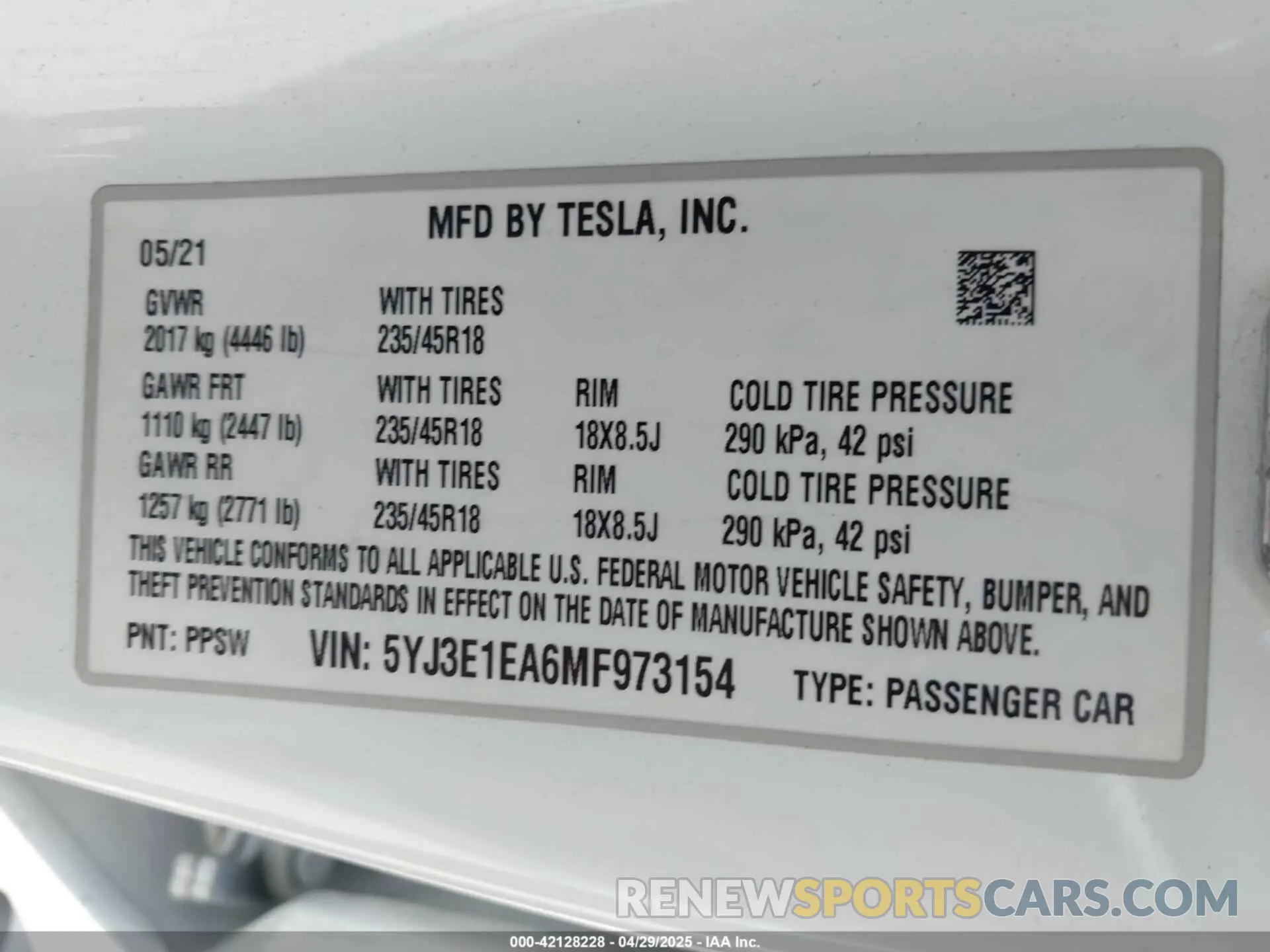 9 fotografías del automóvil dañado 5YJ3E1EA6MF973154 TESLA MODEL 3 2021