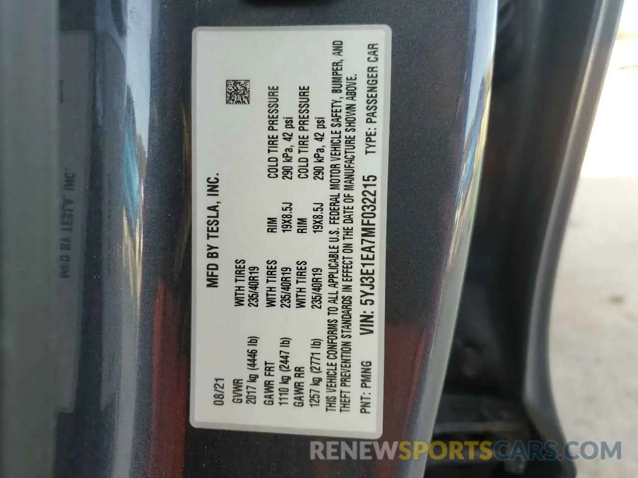 12 fotografías del automóvil dañado 5YJ3E1EA7MF032215 TESLA MODEL 3 2021