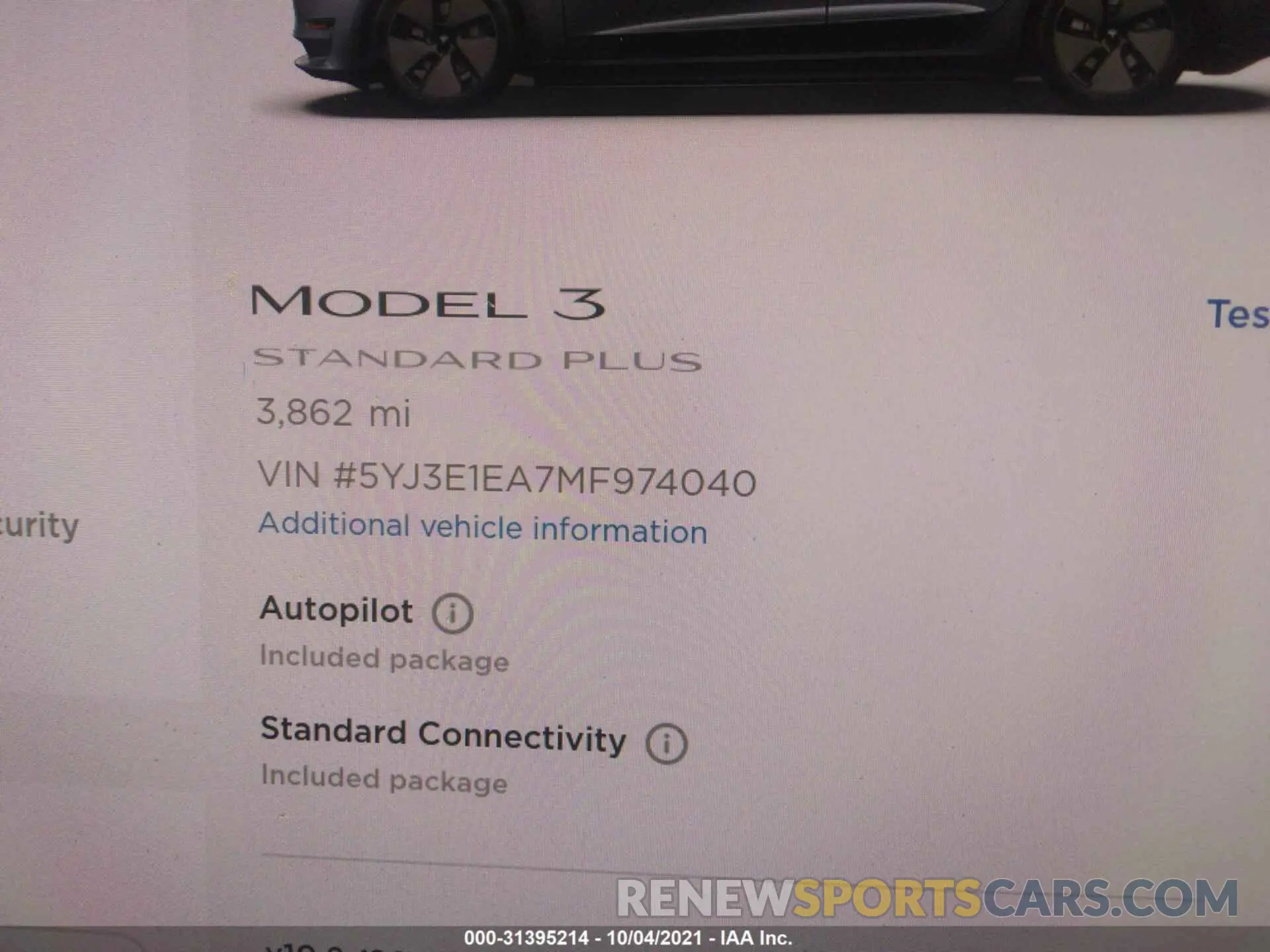 7 fotografías del automóvil dañado 5YJ3E1EA7MF974040 TESLA MODEL 3 2021