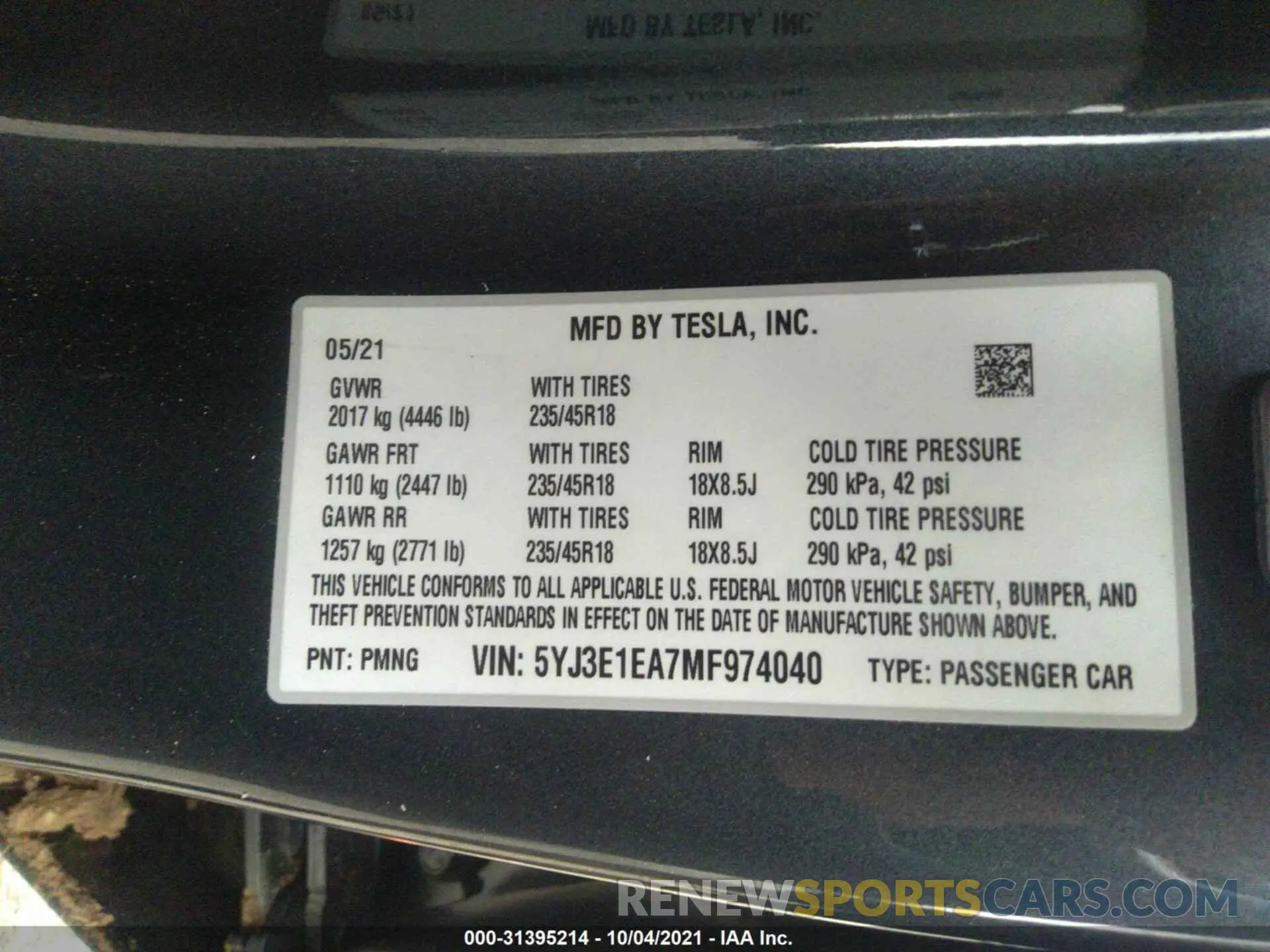 9 fotografías del automóvil dañado 5YJ3E1EA7MF974040 TESLA MODEL 3 2021