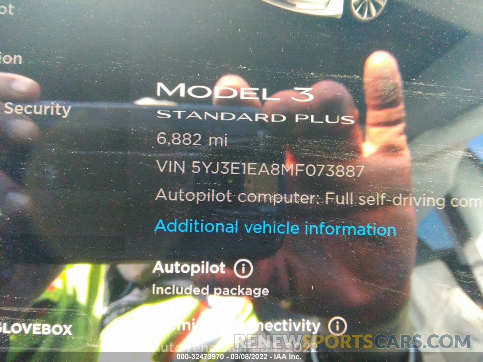 7 fotografías del automóvil dañado 5YJ3E1EA8MF073887 TESLA MODEL 3 2021