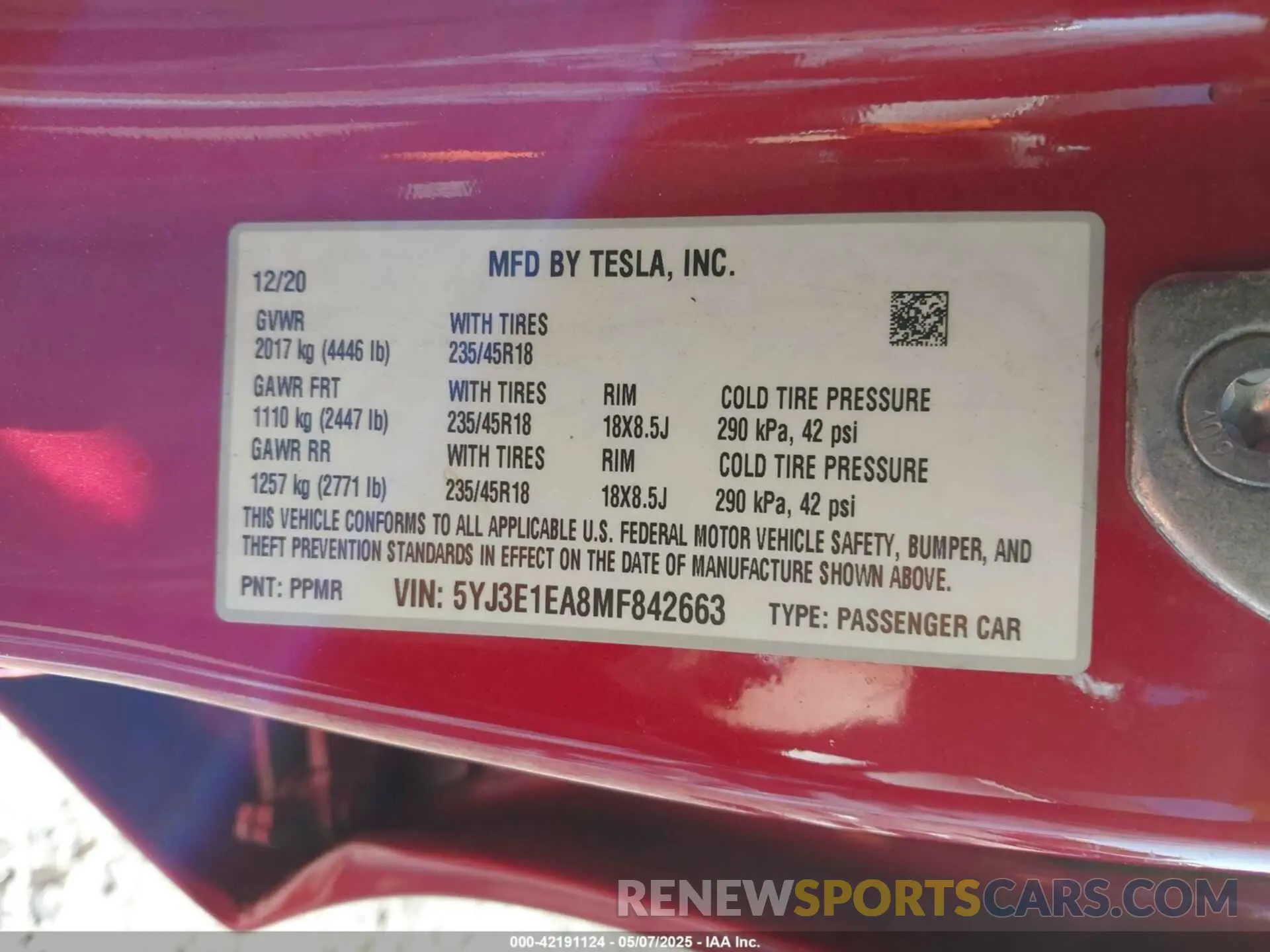 9 fotografías del automóvil dañado 5YJ3E1EA8MF842663 TESLA MODEL 3 2021