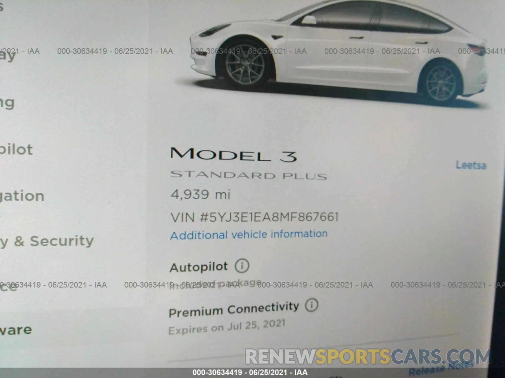 7 fotografías del automóvil dañado 5YJ3E1EA8MF867661 TESLA MODEL 3 2021