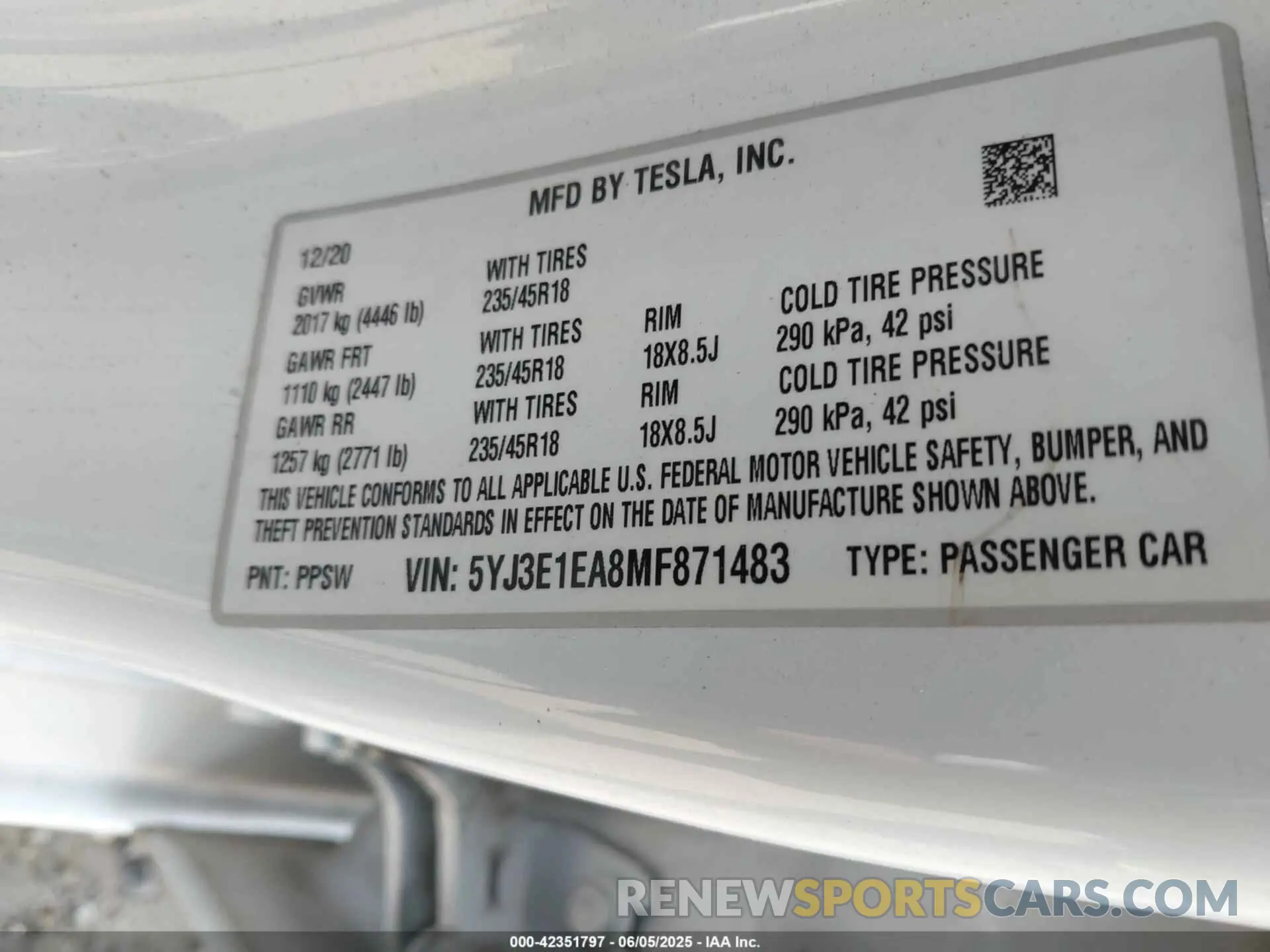9 fotografías del automóvil dañado 5YJ3E1EA8MF871483 TESLA MODEL 3 2021