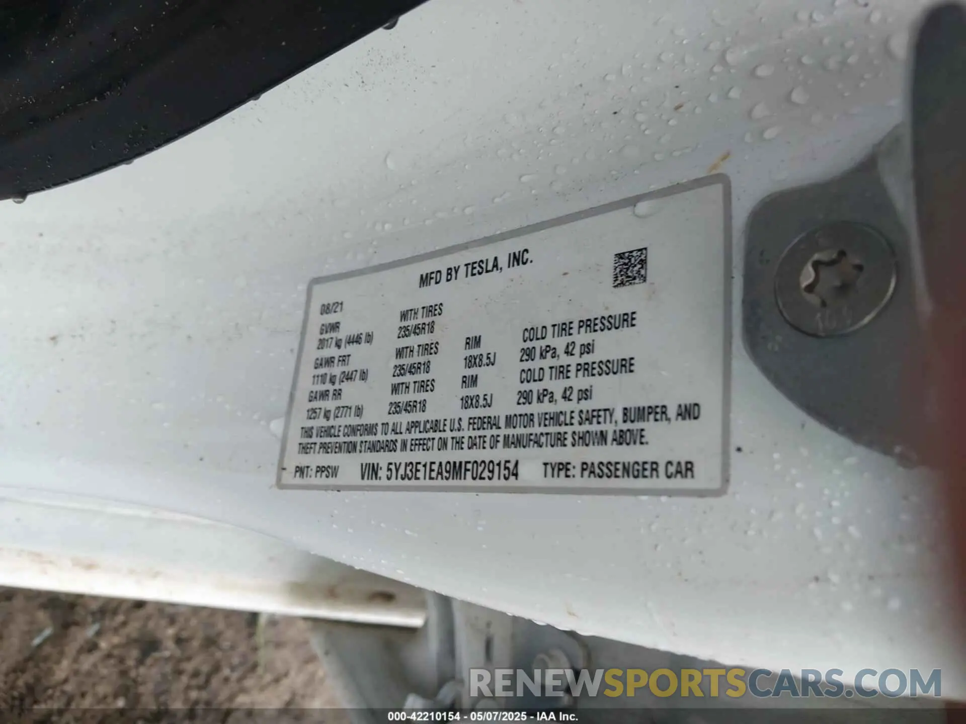 9 fotografías del automóvil dañado 5YJ3E1EA9MF029154 TESLA MODEL 3 2021