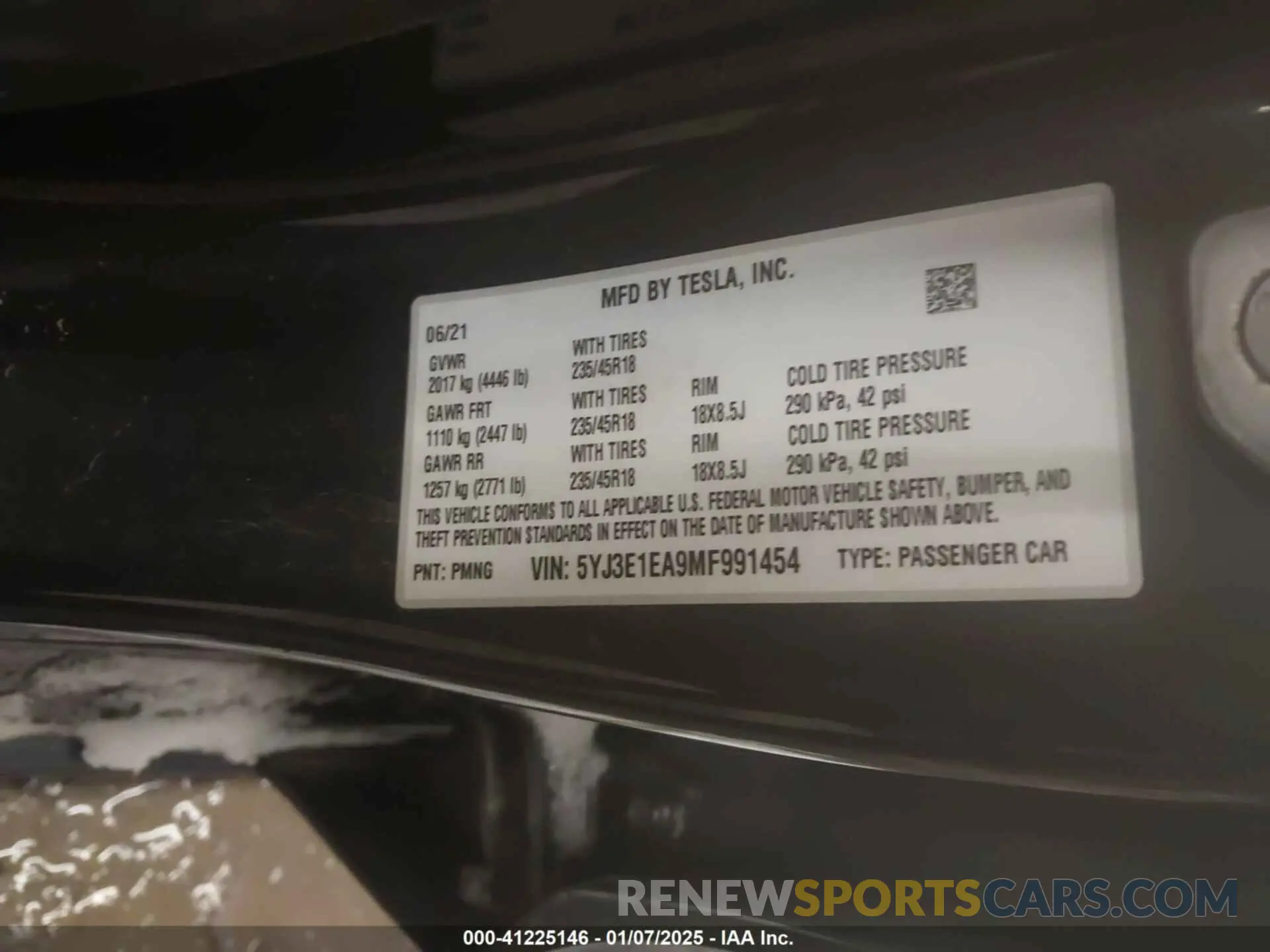 9 fotografías del automóvil dañado 5YJ3E1EA9MF991454 TESLA MODEL 3 2021