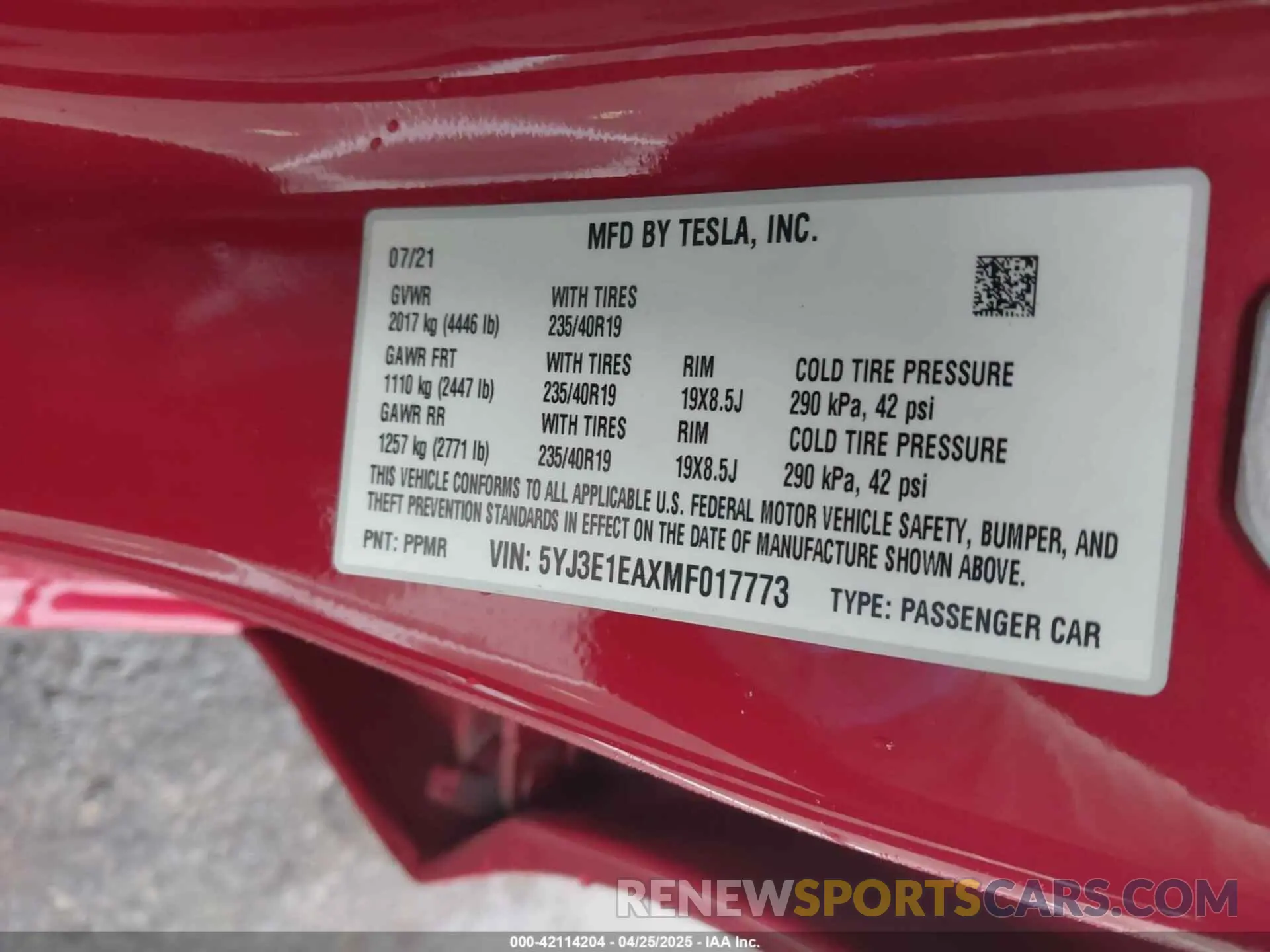 9 fotografías del automóvil dañado 5YJ3E1EAXMF017773 TESLA MODEL 3 2021