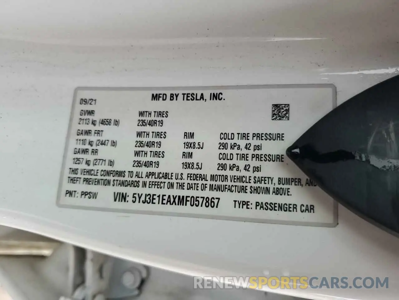 13 fotografías del automóvil dañado 5YJ3E1EAXMF057867 TESLA MODEL 3 2021