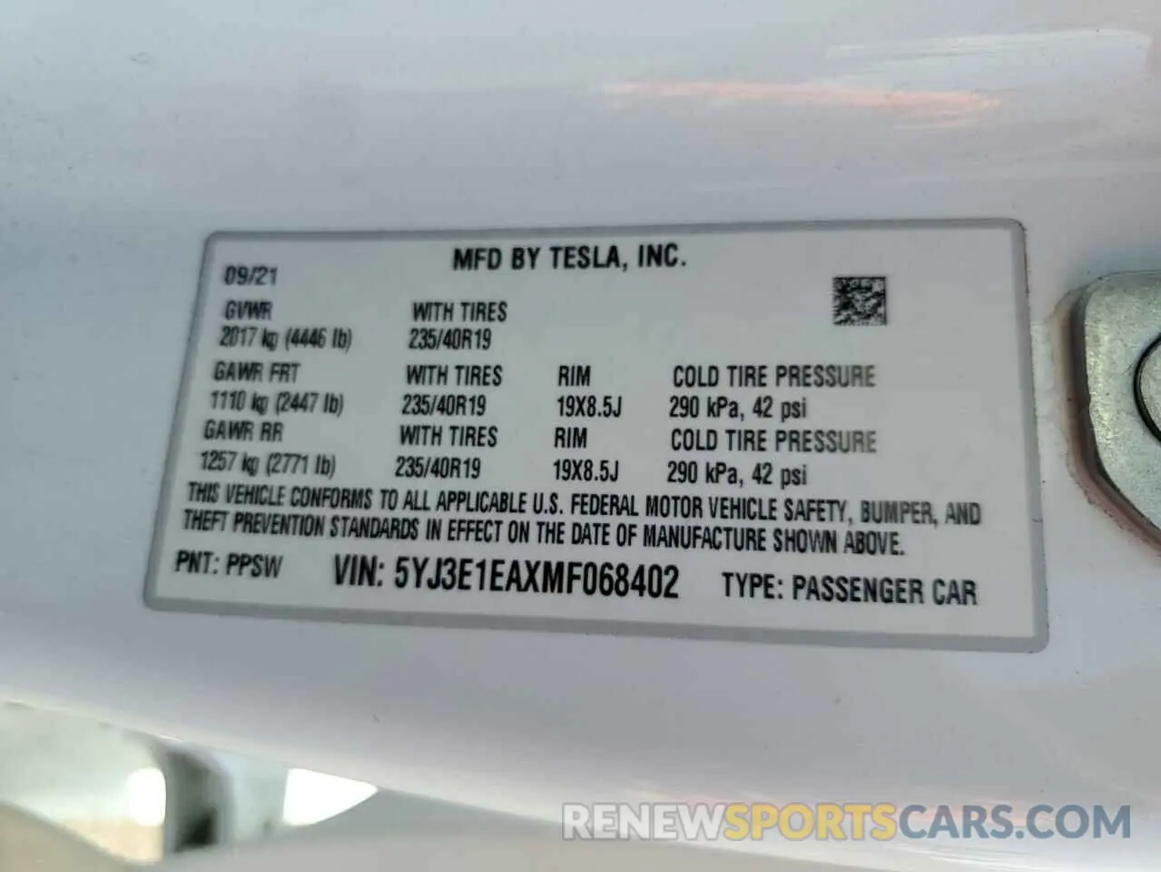 13 fotografías del automóvil dañado 5YJ3E1EAXMF068402 TESLA MODEL 3 2021