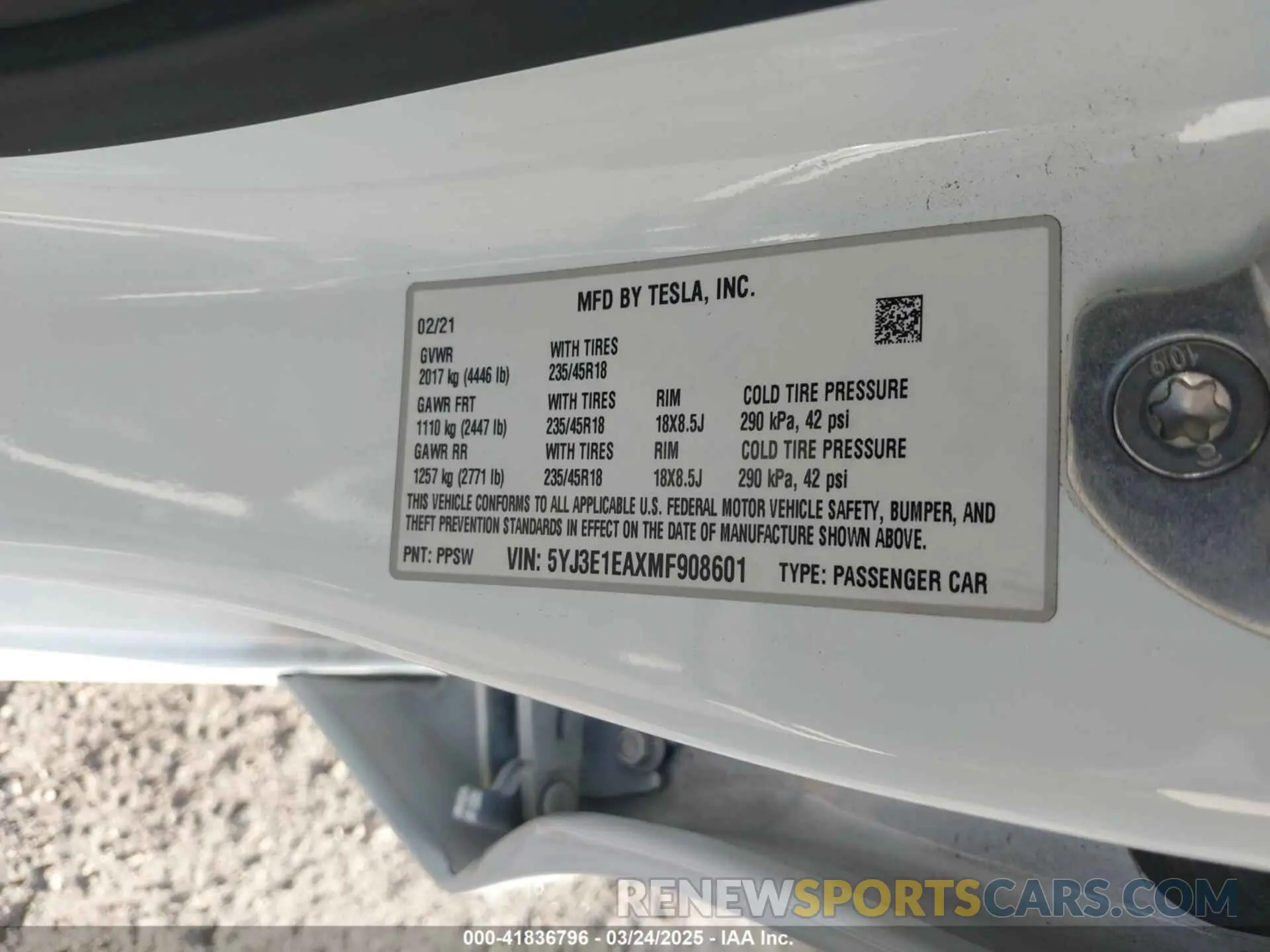 9 fotografías del automóvil dañado 5YJ3E1EAXMF908601 TESLA MODEL 3 2021
