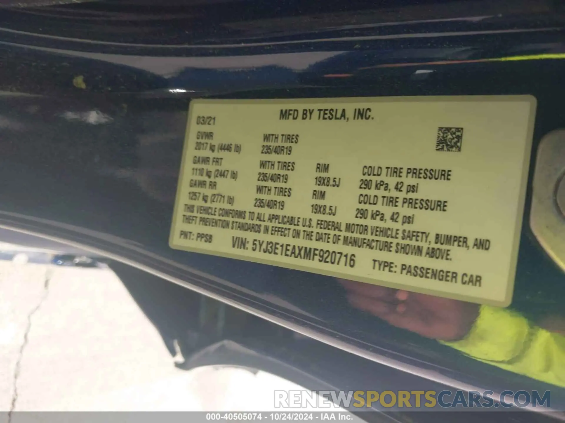9 fotografías del automóvil dañado 5YJ3E1EAXMF920716 TESLA MODEL 3 2021