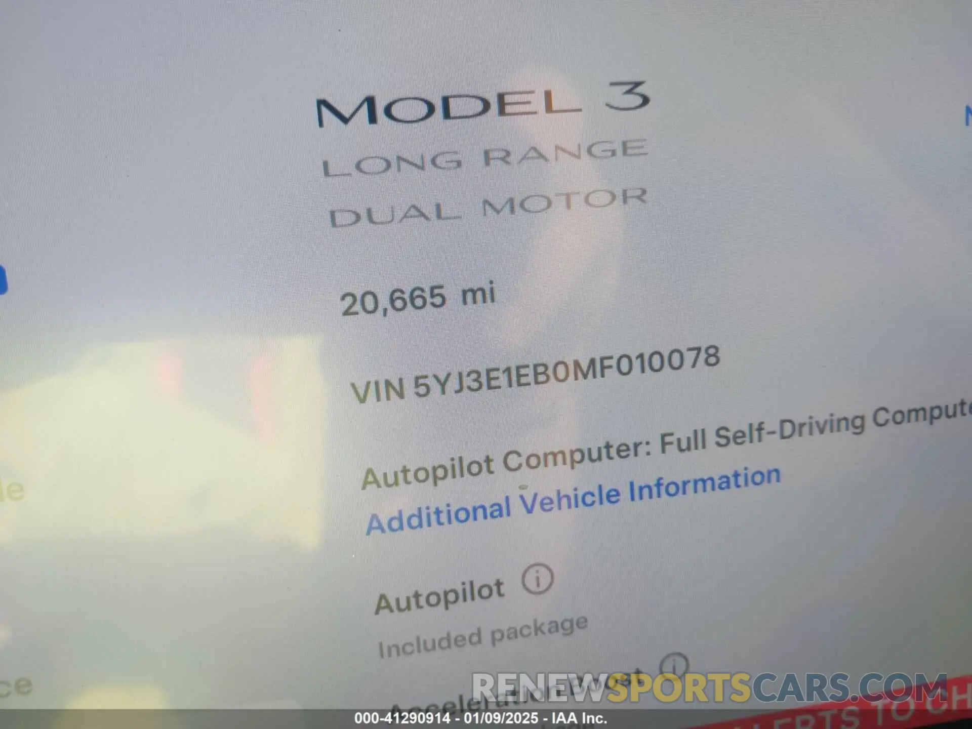 16 fotografías del automóvil dañado 5YJ3E1EB0MF010078 TESLA MODEL 3 2021