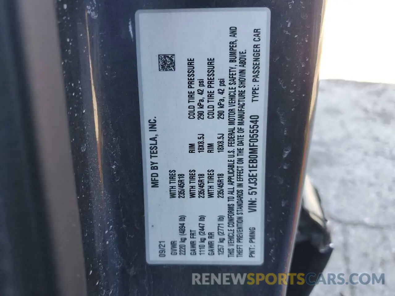 14 fotografías del automóvil dañado 5YJ3E1EB0MF055540 TESLA MODEL 3 2021