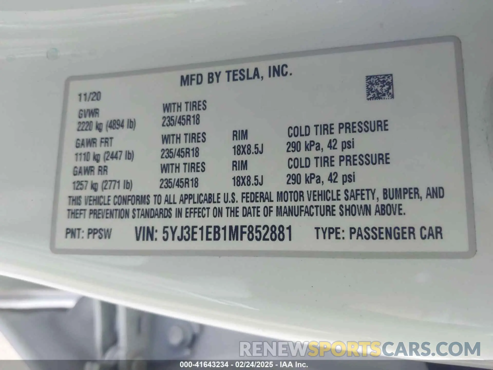 9 fotografías del automóvil dañado 5YJ3E1EB1MF852881 TESLA MODEL 3 2021