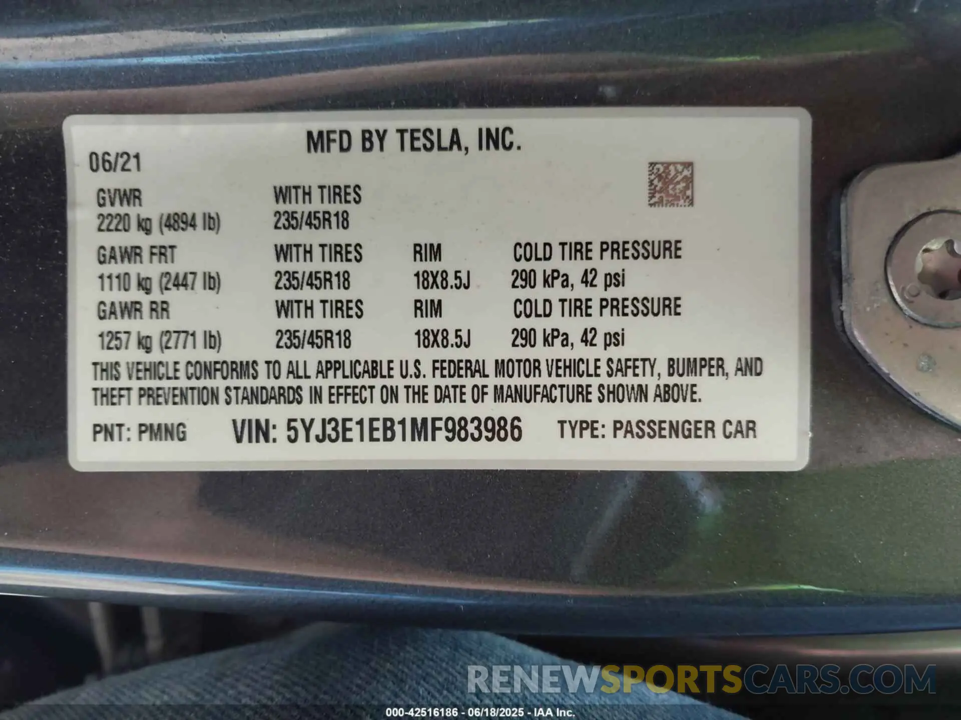 9 fotografías del automóvil dañado 5YJ3E1EB1MF983986 TESLA MODEL 3 2021