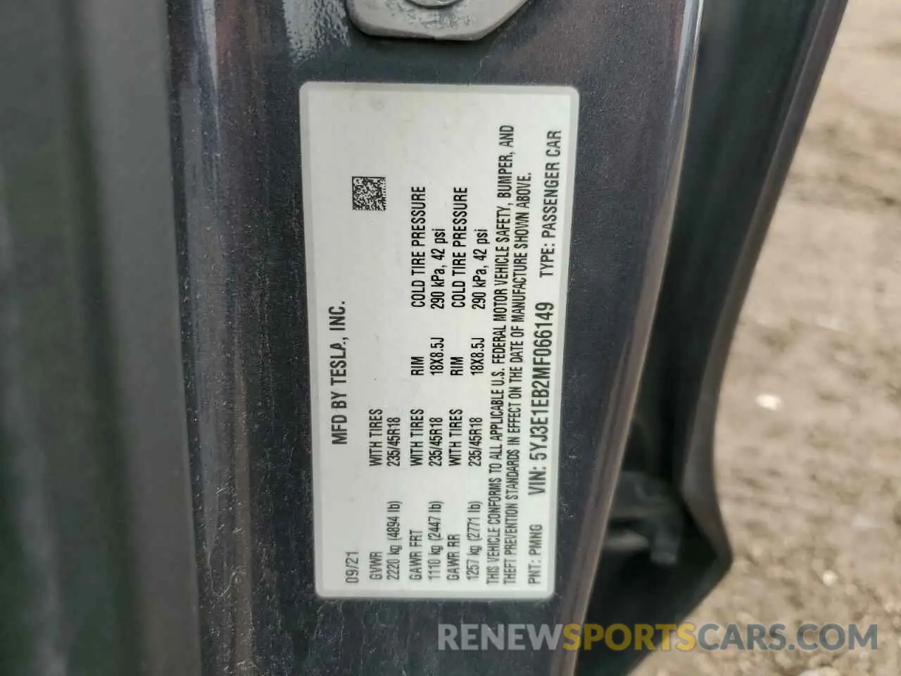 13 fotografías del automóvil dañado 5YJ3E1EB2MF066149 TESLA MODEL 3 2021