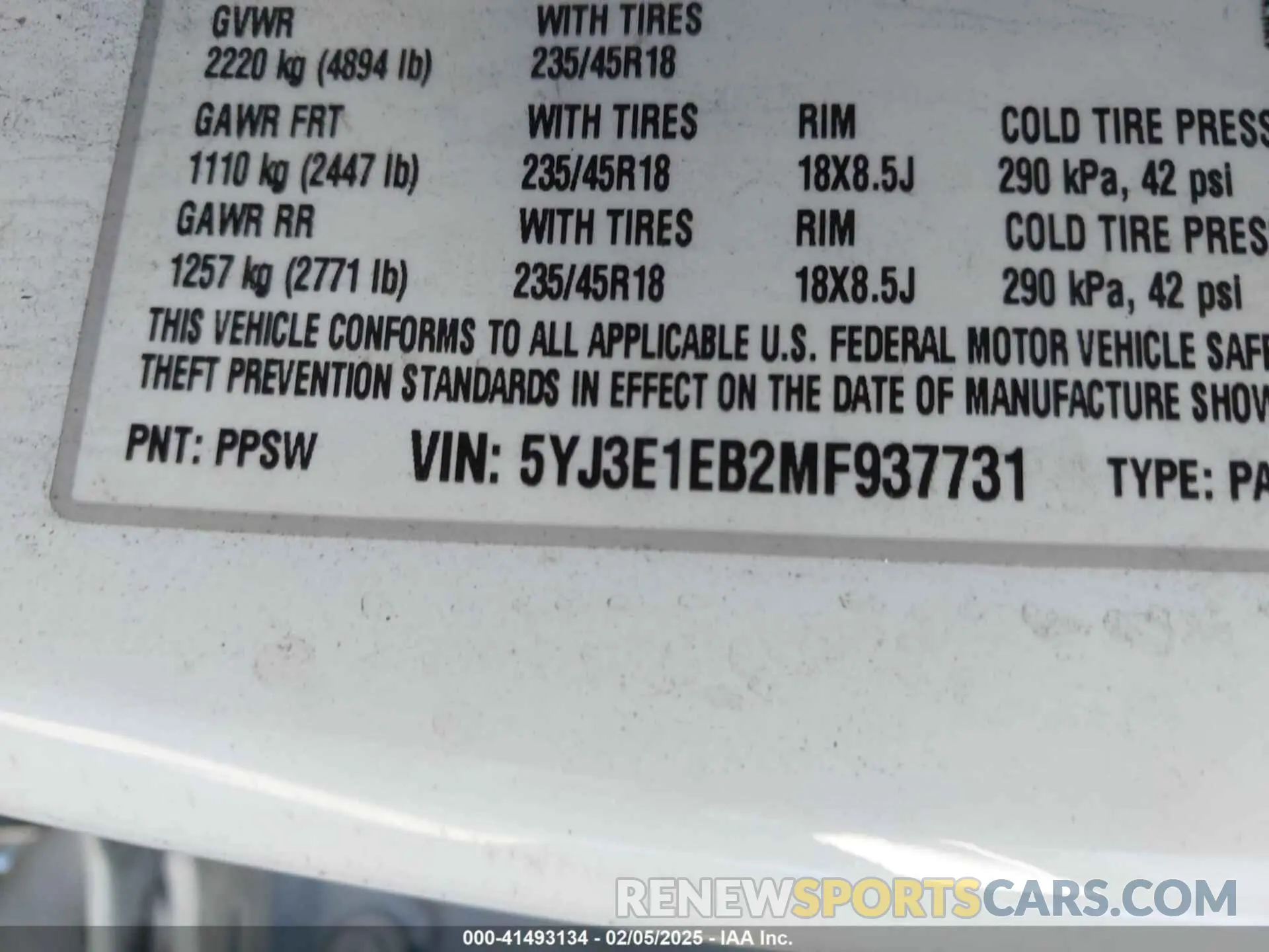 9 fotografías del automóvil dañado 5YJ3E1EB2MF937731 TESLA MODEL 3 2021