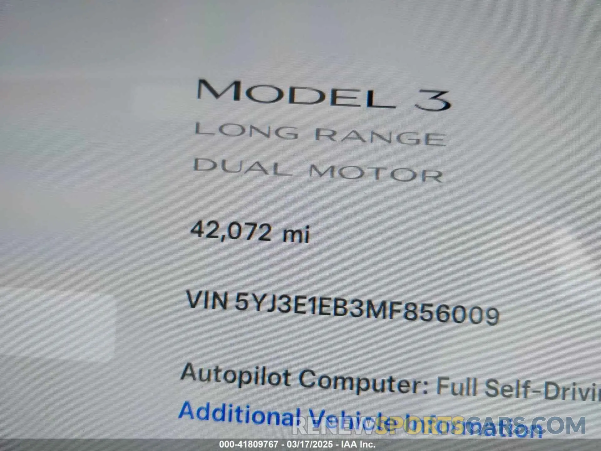 16 fotografías del automóvil dañado 5YJ3E1EB3MF856009 TESLA MODEL 3 2021