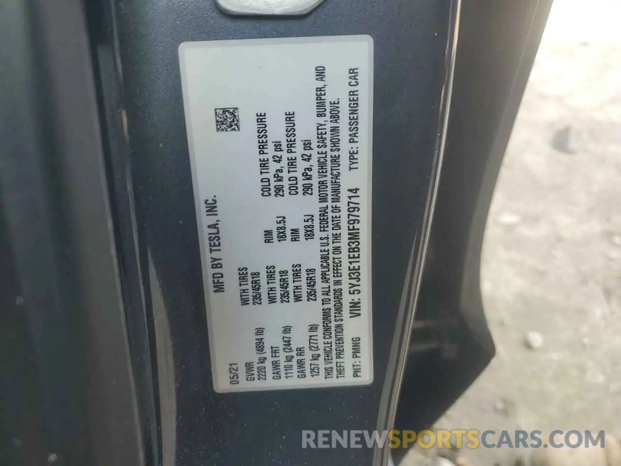 13 fotografías del automóvil dañado 5YJ3E1EB3MF979714 TESLA MODEL 3 2021