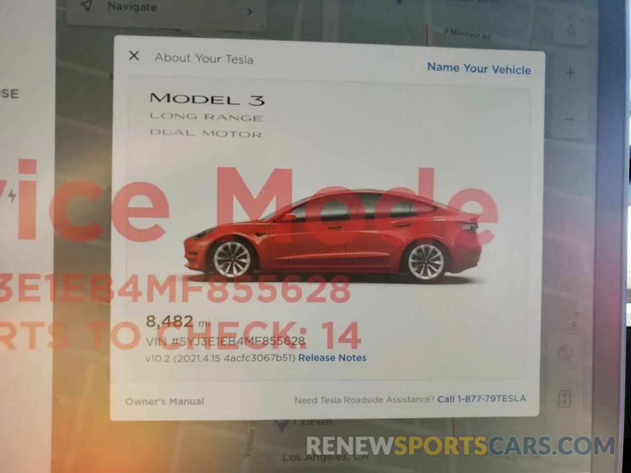 8 fotografías del automóvil dañado 5YJ3E1EB4MF855628 TESLA MODEL 3 2021
