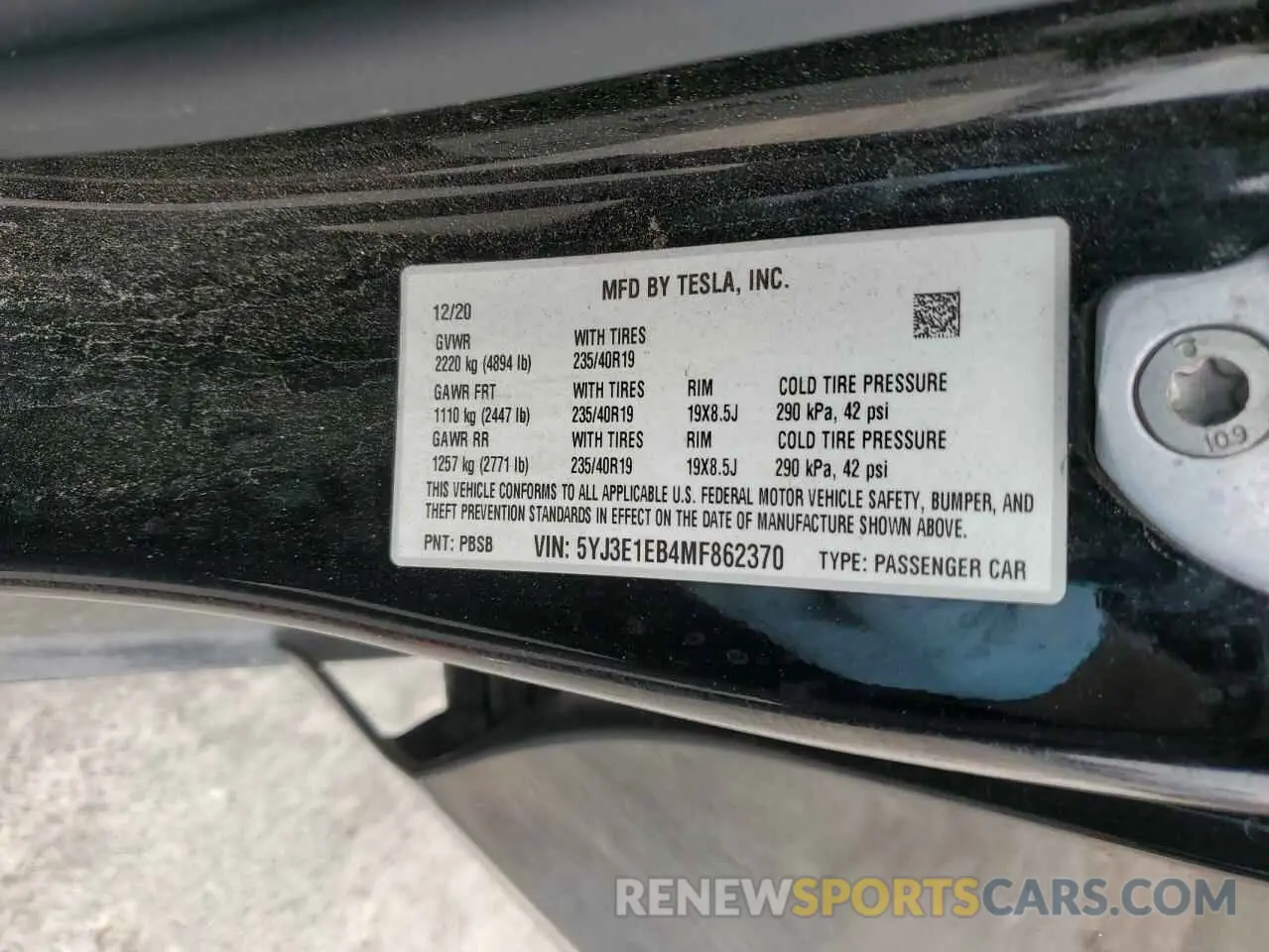 12 fotografías del automóvil dañado 5YJ3E1EB4MF862370 TESLA MODEL 3 2021