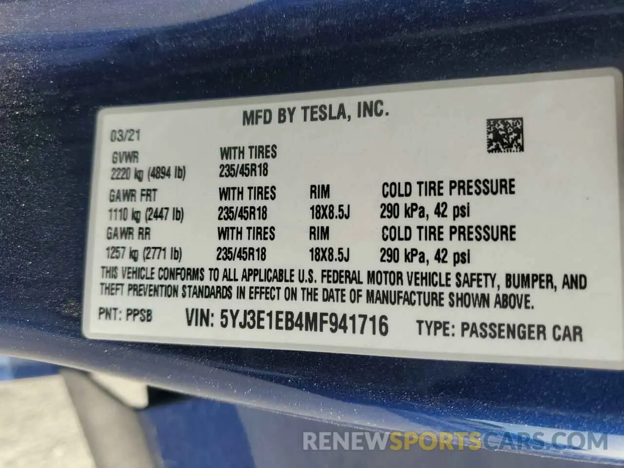 13 fotografías del automóvil dañado 5YJ3E1EB4MF941716 TESLA MODEL 3 2021