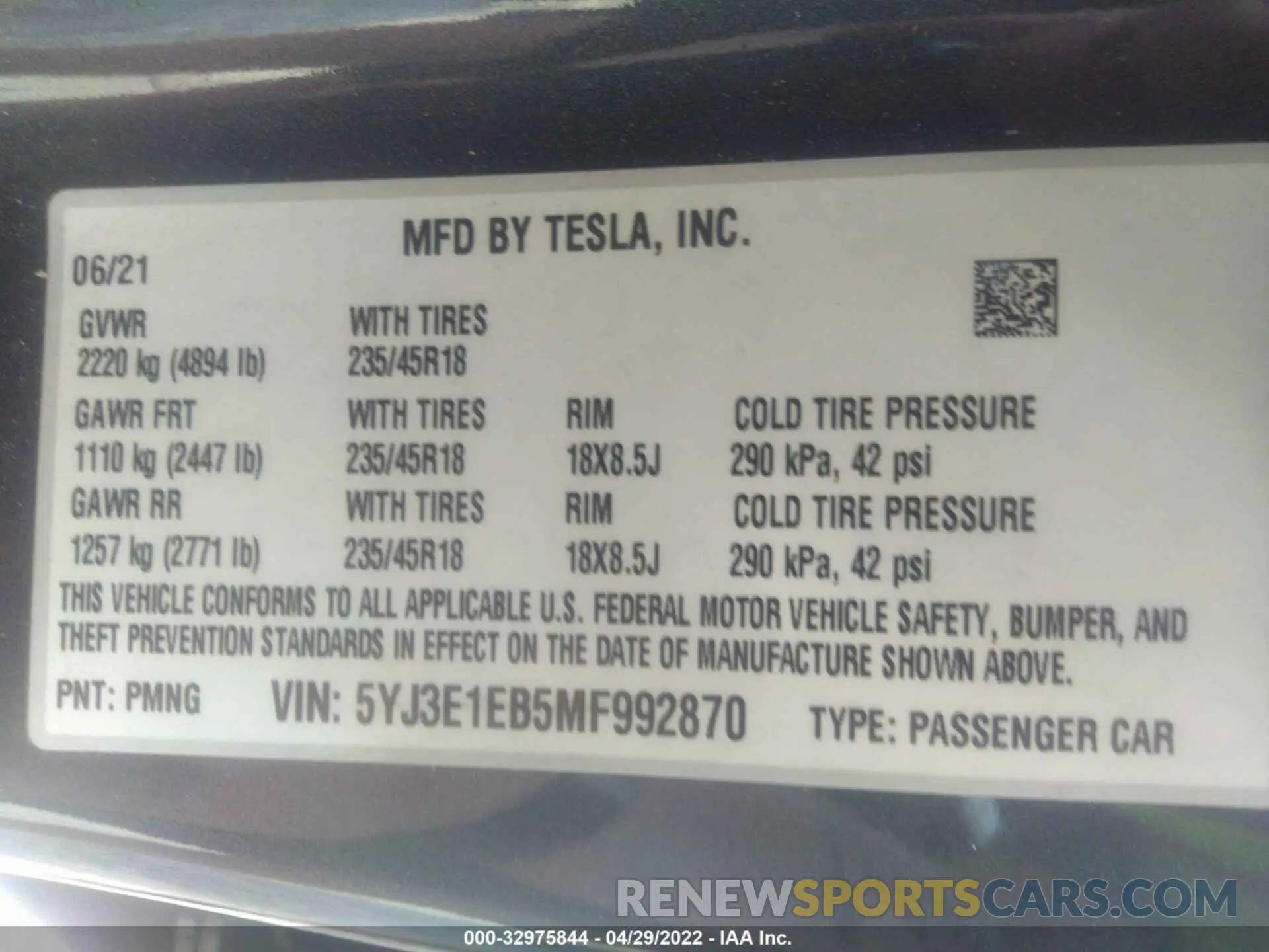9 fotografías del automóvil dañado 5YJ3E1EB5MF992870 TESLA MODEL 3 2021